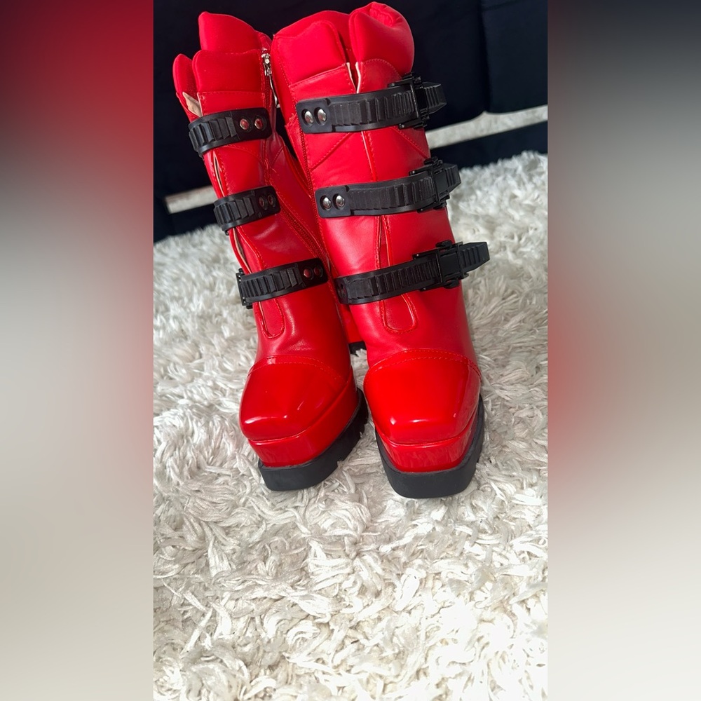 Red Platform Buckle Boots
Brand new